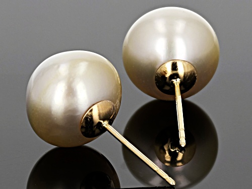 10-11mm Golden Cultured Burmese South Sea Pearl 14k Yellow Gold Stud Earrings