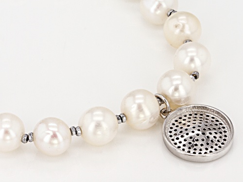8-8.5mm Cultured Freshwater Pearl, Bella Luce® & Hematine Rhodium Over Silver Stretch Bracelet