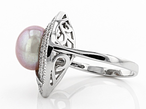 10-11mm Pink Cultured Kasumiga Pearl & Bella Luce(TM) Diamond Simulant Rhodium Over Silver Ring - Size 11