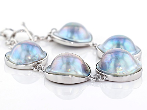 20mm Platinum Cultured South Sea Mabe Pearl Rhodium Over Sterling Silver Bracelet - Size 7.5