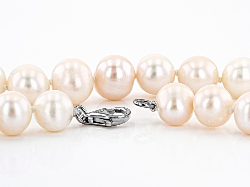 9-11mm White Cultured Freshwater Pearl, Rhodium Over Silver 20 Inch Necklace & Stud Earrings Set