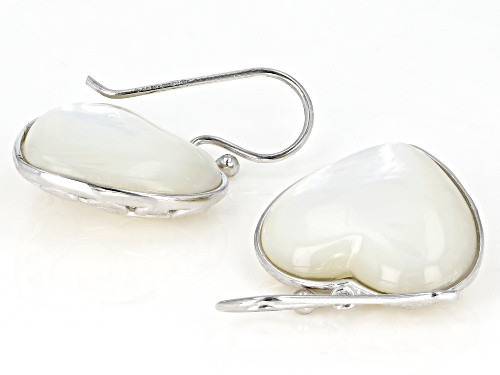 16-18mm White Mother-Of-Pearl, Rhodium Over Sterling Silver Heart Earrings
