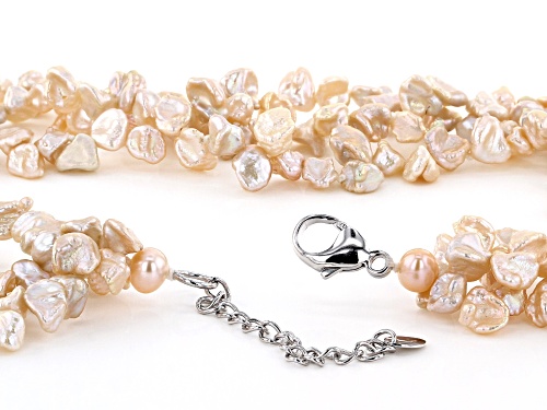6-8mm Peach Cultured Keshi Freshwater Pearl Rhodium Over Sterling Silver 18 Inch Necklace - Size 18