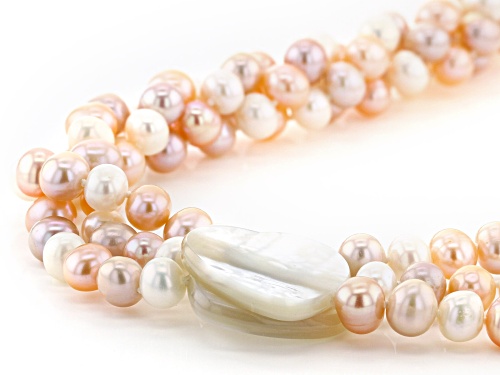 7-7.5mm Multi-Color Cultured Freshwater Pearl & Mother-Of-Pearl magnetic Clasp 22 Inch Necklace - Size 22