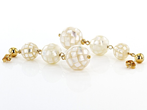 10-14mm White Mother-Of-Pearl, 18k Yellow Gold Over Sterling Silver ball Earrings