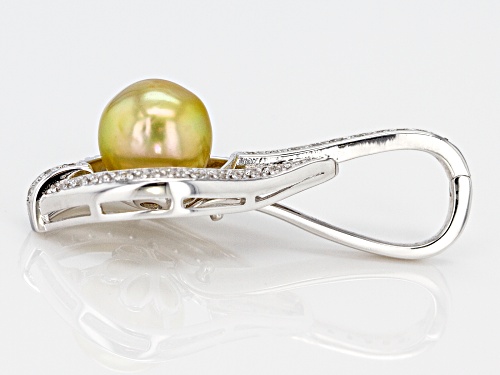 9mm Golden Cultured South Sea Pearl & White Topaz Rhodium Over Sterling Silver Enhancer