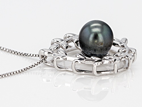 9mm Cultured Tahitian Pearl Rhodium Over Sterling Silver Pendant With Chain