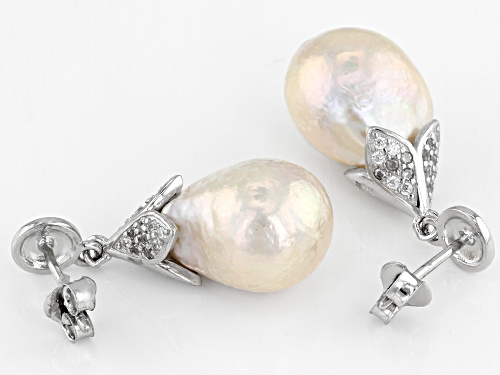 11-12mm Cultured Freshwater Pearl and Bella Luce(R) Diamond Simulant Rhodium Over Silver Earrings