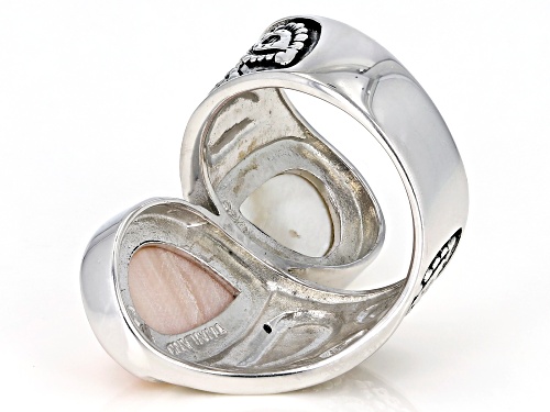 11x15mm White and Pink Mother-of-Pearl Rhodium Over Sterling Silver Bypass Ring - Size 4