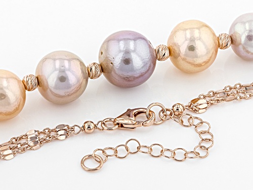 10.5-13.5mm Multi-Color Cultured Freshwater Pearl 18k Rose Gold Over Silver Station 18 inch Necklace - Size 18