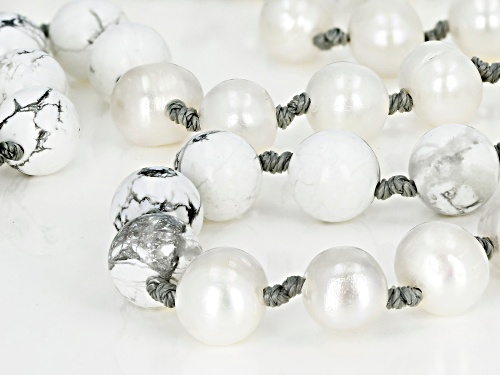 9mm White Cultured Freshwater Pearl with Howlite Simulant Bead 55 inch Strand - Size 55
