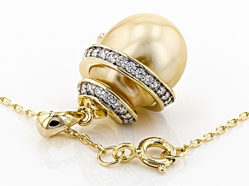 11mm Cultured Golden South Sea Pearl & Moissanite Fire® 0.45ctw Dew 18k Gold over Silver Pendant