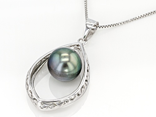 10-11mm Cultured Tahitian Pearl Rhodium Over Sterling Silver Pendant with 18 inch Chain