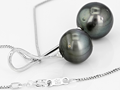 10-13mm Cultured Tahitian Pearl Rhodium Over Sterling Silver Pendant with 18 inch Chain