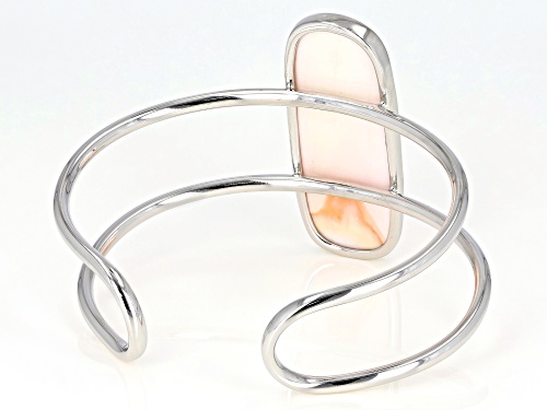 17X42mm Pink Conch Shell Rhodium Over Sterling Silver Cuff Bracelet