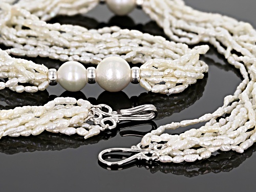 3-13mm White Cultured Freshwater Pearl Rhodium over Sterling Silver Twisted 24 inch Necklace - Size 24