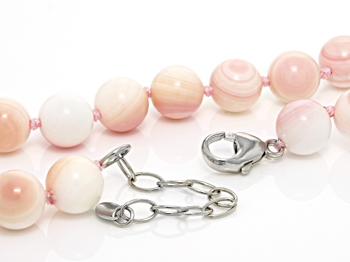10-11mm Pink Conch Shell Rhodium Over Sterling Silver 20 inch plus 2 inch Extender Necklace - Size 20