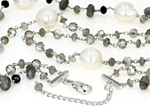 Genusis™ 11-15mm Cultured Freshwater Pearl & Multi-Gem Rhodium Over Silver 24 Inch Necklace - Size 24