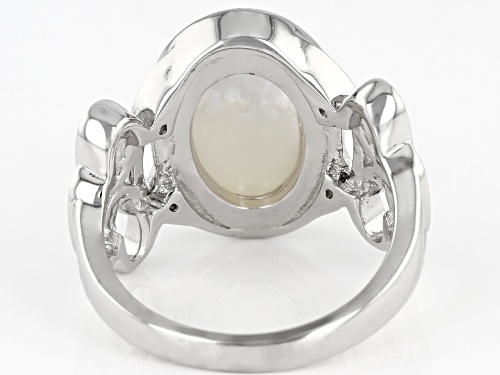 16x10mm White Mother-of-Pearl, Rhodium Over Sterling Silver Inlay Ring - Size 7