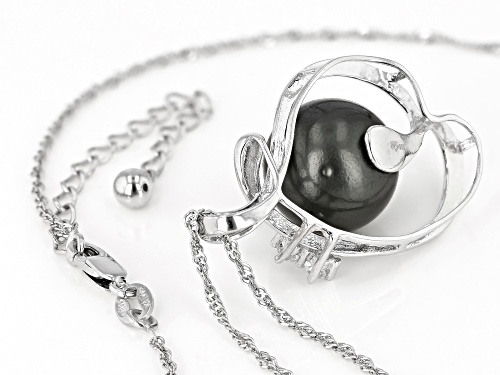 13-14mm Cultured Tahitian Pearl And White Topaz Rhodium Over Sterling Silver Pendant With Chain