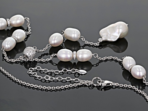 Genusis™ 16mm & 10-11mm Cultured Freshwater Pearl With Bella Luce® Rhodium Over Silver Necklace - Size 24