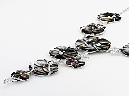 18-35mm Tahitian Mother-of-Pearl Rhodium Over Sterling Silver 19 Inch Floral Necklace - Size 19