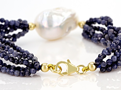 Genusis™ Cultured Freshwater Pearl & Sapphire 18k Yellow Gold Over Sterling Silver Bracelet - Size 7