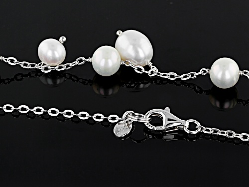 7-10mm White Cultured Freshwater Pearl Rhodium Over Sterling Silver 36 Inch Necklace - Size 36