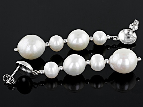 Genusis™ 10-13mm & 7-8mm White Cultured Freshwater Pearl Rhodium Over Sterling Silver Earrings