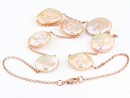 15mm Peach Cultured Freshwater Pearl 18k Rose Gold Over Sterling Silver 20 Inch Necklace - Size 20
