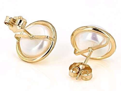 8-8.5mm White Cultured Freshwater Pearl 14k Yellow Gold Stud Earrings
