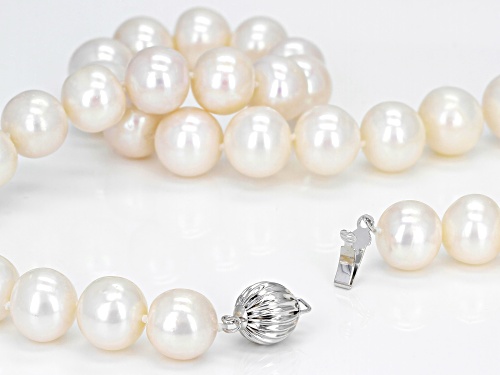 10-12mm White Cultured Freshwater Pearl Rhodium Over Sterling Silver 22 Inch Strand Necklace - Size 22