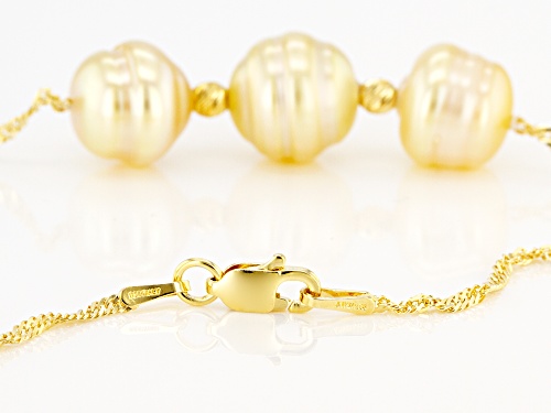 8-10mm Golden Cultured South Sea Pearl 18k Yellow Gold Over Sterling Silver 18 Inch Necklace - Size 18