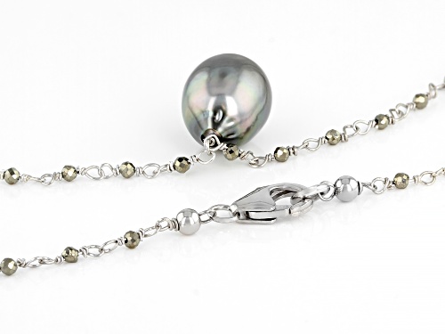 11-11.5mm Cultured Tahitian Pearl And Pyrite Rhodium Over Sterling Silver 18 Inch Necklace - Size 18