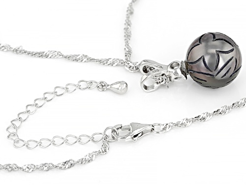 12mm Carved Cultured Tahitian Pearl And Topaz Rhodium Over Sterling Silver Pendant With Chain