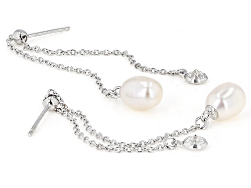 6-7mm White Cultured Freshwater Pearl & Bella Luce® Rhodium Over Sterling Silver Dangle Earrings