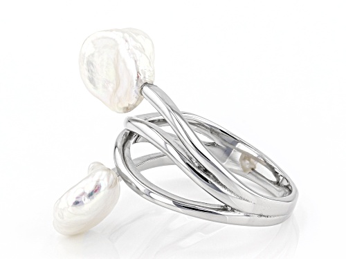 8.5mm White Cultured Keshi Freshwater Pearl Rhodium Over Sterling Silver Ring - Size 6