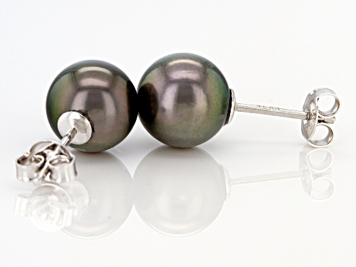 10mm Cultured Tahitian Pearl Rhodium Over Sterling Silver Stud Earrings