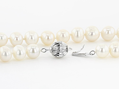 8 9mm White Cultured Freshwater Pearl Rhodium Over Sterling Silver 18