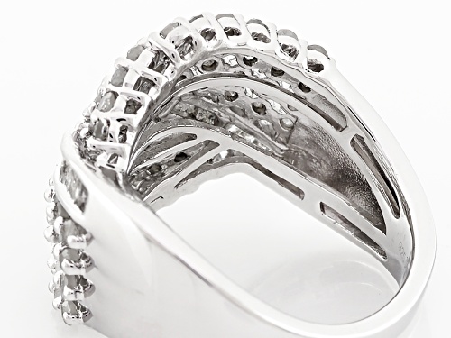 1.50ctw Round And Baguette White Diamond Rhodium Over Sterling Silver Cluster Ring - Size 6