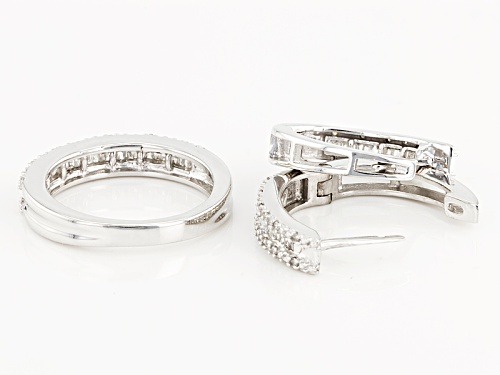 .50ctw Baguette And Round White Diamond Rhodium Over Sterling Silver Earring And Ring Set