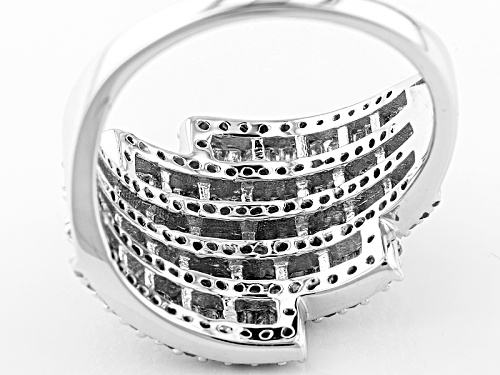 1.40ctw Baguette And Round White Diamond Rhodium Over Sterling Silver Cluster Ring - Size 6