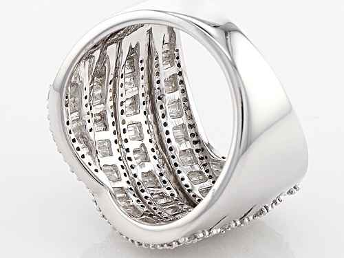 1.25ctw Round And Baguette White Diamond Rhodium Over Sterling Silver Crossover Ring - Size 5