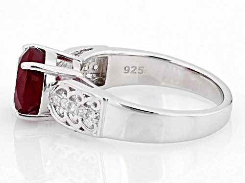 3.25ct Round Mahaleo® Ruby and 0.11ctw White Zircon Rhodium Over Sterling Silver Ring - Size 6