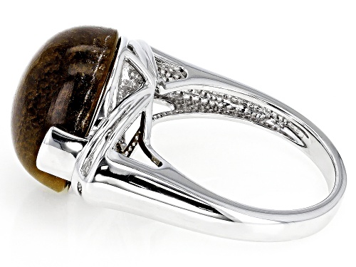 15mm Round Tiger's Eye Rhodium Over Sterling Silver Solitaire Ring - Size 8
