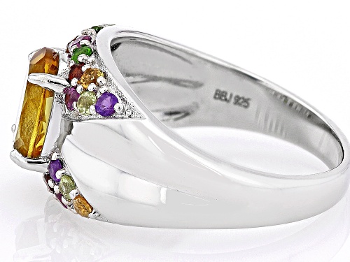 1.54ct Oval Brazilian Citrine With 0.46ctw Round Multi-Gem Rhodium Over Sterling Silver Ring - Size 6