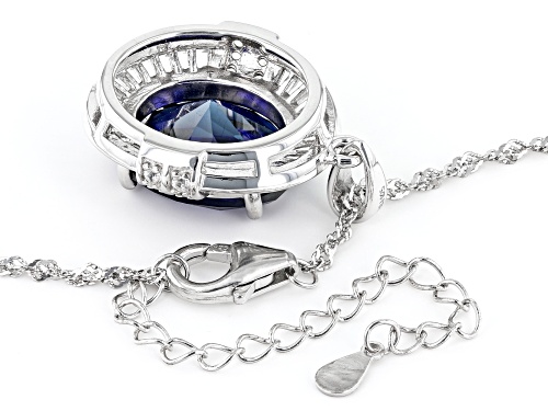 10.33ctw Lab Blue Sapphire & Lab White Sapphire With White Zircon Rhodium Over Silver Pendant Chain