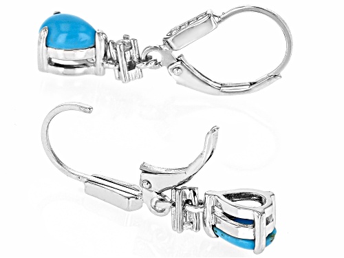 7x5mm Sleeping Beauty Turquoise With 0.40ctw White Zircon Rhodium Over Silver Dangle Earrings
