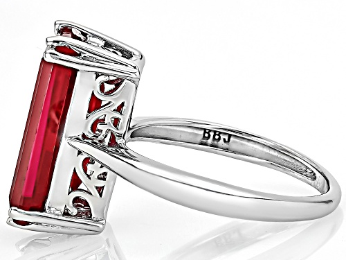 9.00ct Baguette Lab Created Ruby Rhodium Over Sterling Silver Ring - Size 8