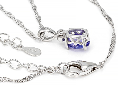 1.01ct Oval Tanzanite And .02ctw White Zircon Rhodium Over Silver Pendant With Chain